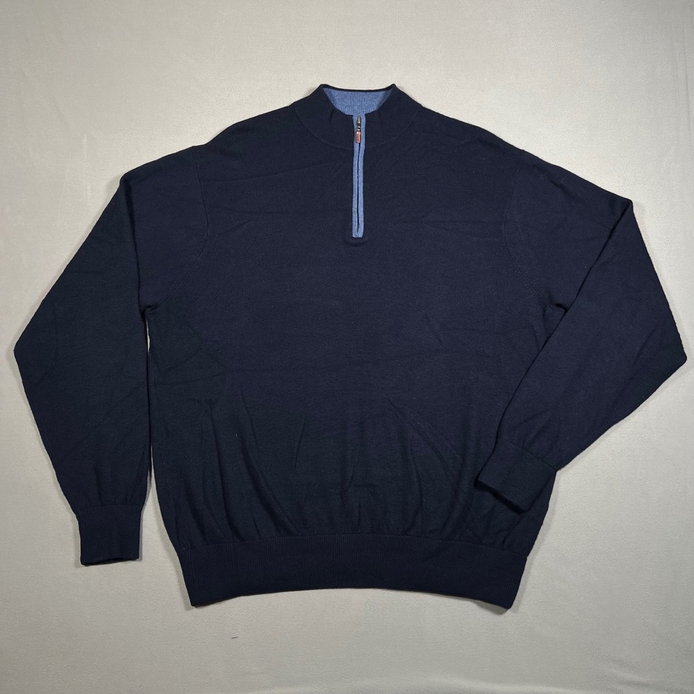 Peter Millar 4 Ply Cashmere Quarter 1/4 Zip Sweater XL Navy Blue Mock Neck